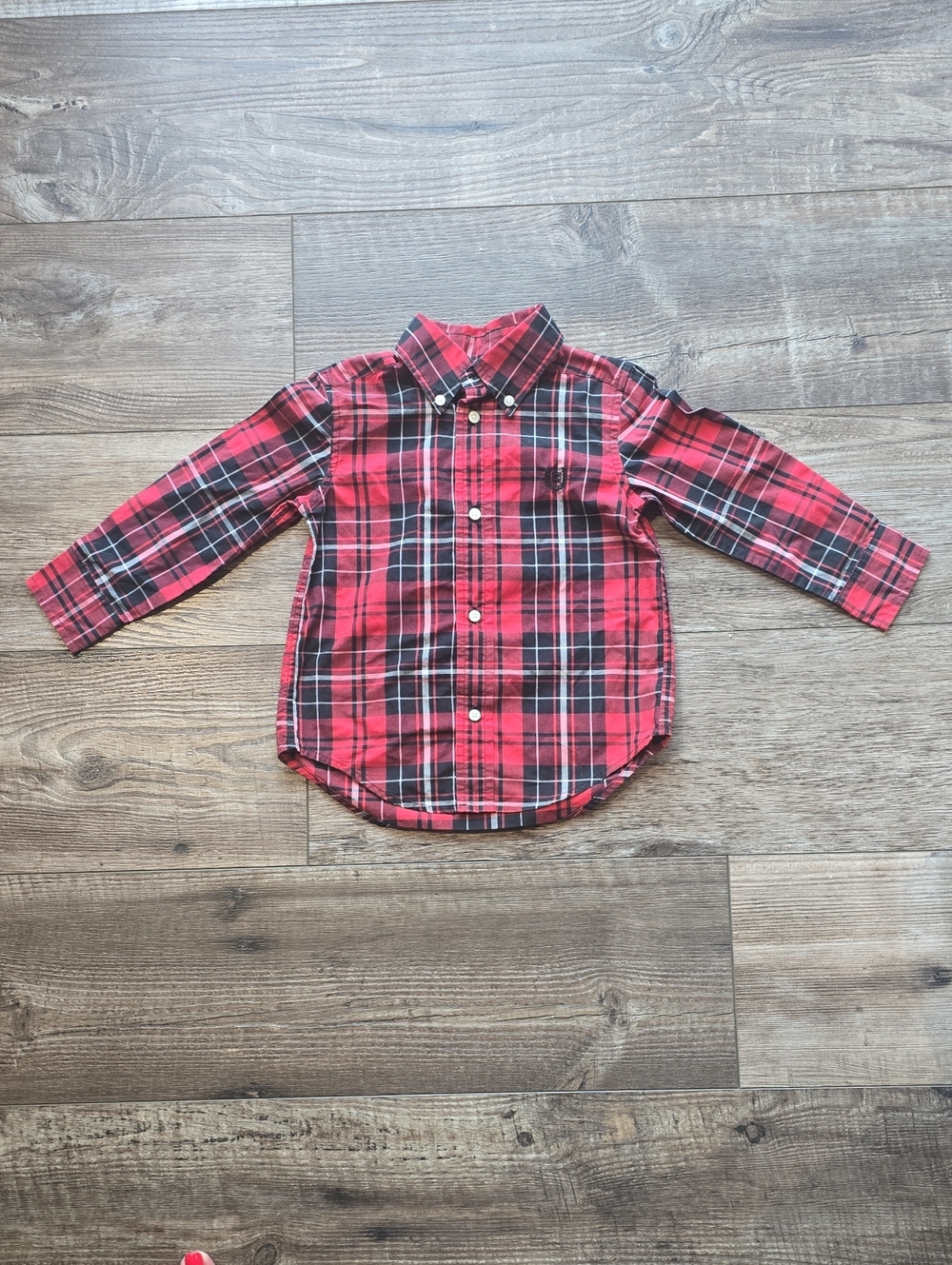Chaps Red and Black Plaid Button-Down Shirt for Kids